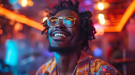 Wall Mural -  Afro American male in a night club wearing sunglasses, young man in a nightclub 