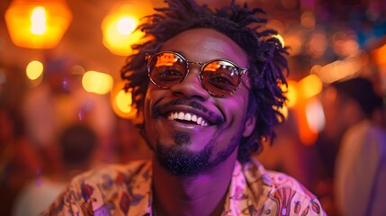 Wall Mural -  Afro American male in a night club wearing sunglasses, young man in a nightclub 