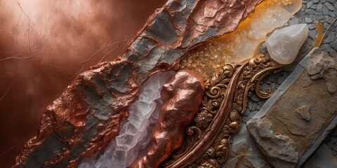 Canvas Print - Close-up textures of various materials including copper, gold, stone, and white crystal