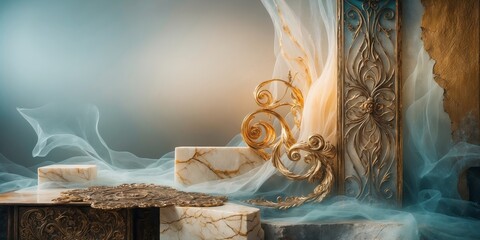 Canvas Print - Ornate gold design on marble and fabric