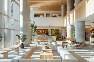 Wall Mural - Modern Lobby Interior with Natural Light and Greenery