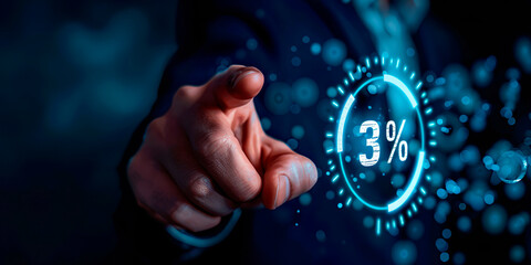 Poster - Businessman hand pointing virtual 3% symbol