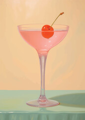 Sticker - Elegant pink cocktail with cherry