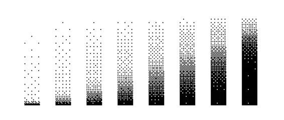 Poster - Halftone vertical gradient border set. Black long dotted frame or divider collection. Pixelated rectangle decoration element for banner, poster, advertisement, card, cover. Vector