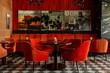 © Chacmool - Interior of a restaurant with red chairs and tables.