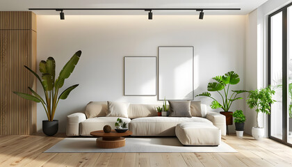 Wall Mural - Living room interior design in minimalist style