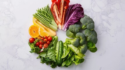 Colorful vegetable sections forming a nutrition wheel