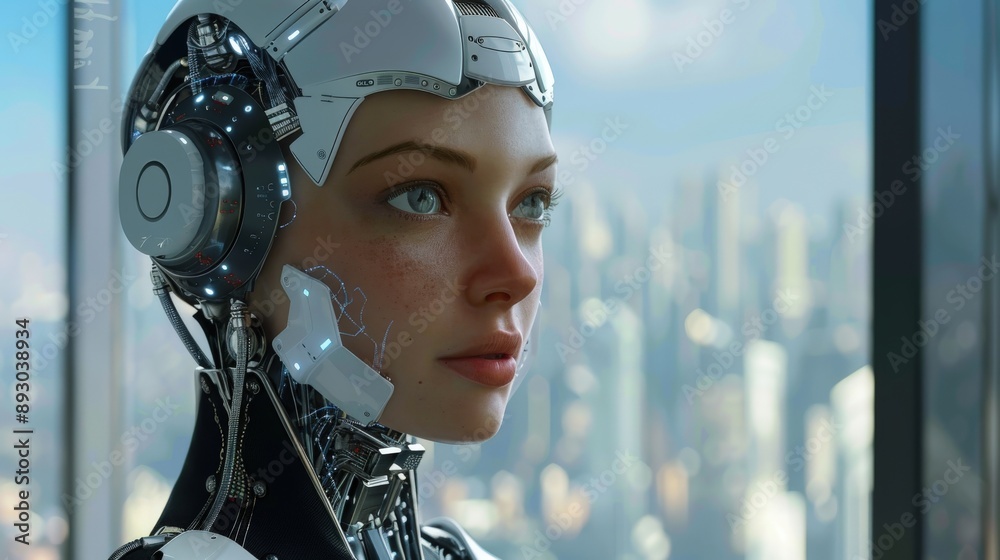 A beautiful female android. The android has a humanoid form with ...