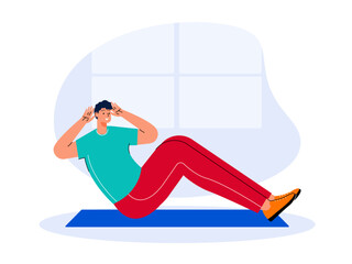 Boy doing yoga. Weight loss vector illustration