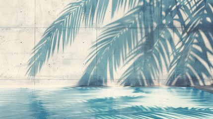 Sticker - Tropical summer background with concrete wall, pool water and palm leaf shadow.