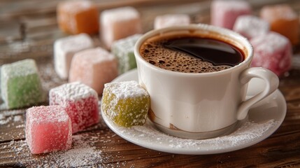 A Cup of Coffee Sits on a Saucer Next to Small Cubes of Sugar - Generative AI