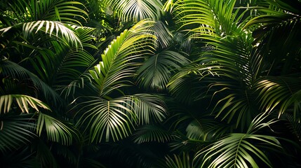 Wall Mural - tropical green palm leaves environmental conservation ecology concept.