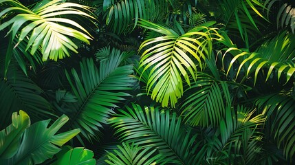 Wall Mural - tropical green palm leaves environmental conservation ecology concept.