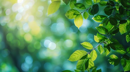 Poster - Summer background of blue and green blurred foilage and sky with bright bokeh Blurry abstract summer background Natural green leaves using as cover page greenery environment ecology ba : Generative AI