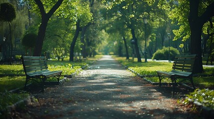 Poster - An empty park alley on a spring day : Generative AI