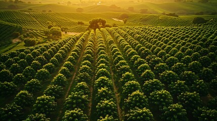 Wall Mural - Aerial drone view of a green coffee field in Brazil : Generative AI