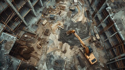 Poster - Construction site of buildings pouring cement Top view new screed concrete with leveling mortar for floors : Generative AI