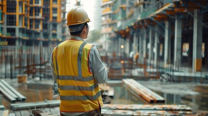 Poster - Man checking work process on construction site working : Generative AI