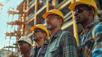 Aufkleber - Team of construction contractor talking  discussing about the building plan together at construction site Diverse ethnicity construction workers working together at construction site : Generative AI