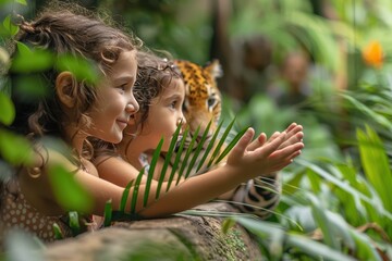 Happy Family Day Out: Diverse Adopted Children Delight at the Zoo with Parents