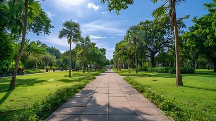 Poster - Panorama public park with clipping path : Generative AI