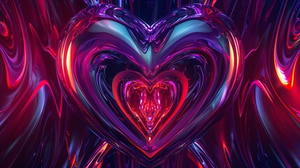 Poster - Abstract Heart Shape with Neon Lights Valentine's Day Concept.