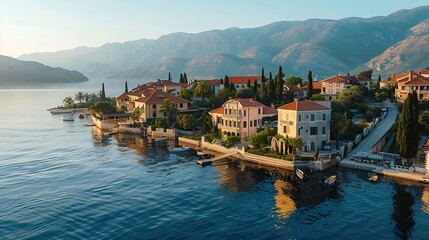 Wall Mural - Luxury coastline of Town of Tivat archipelago of Montenegro : Generative AI