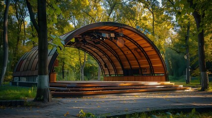 Aufkleber - Empty open air stage in a park with a sound projecting roof Akniste Latvia : Generative AI