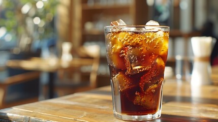 Aufkleber - Iced coffee with ice cubes in a glass on the table : Generative AI