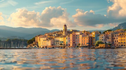 Wall Mural - View of the city of SaintTropez Provence Cote dAzur a popular travel destination in Europe : Generative AI