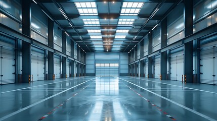 Aufkleber - large bright and empty warehouse : Generative AI