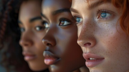 Three Women With Different Skin Tones Stand Side by Side - Generative AI