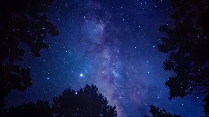 The sky is filled with stars and a milky white cloud. The stars are scattered throughout the sky, with some closer to the horizon and others higher up. The milky white cloud adds a sense of depth