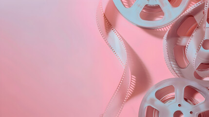 Wall Mural - Pink background with two film reels on it