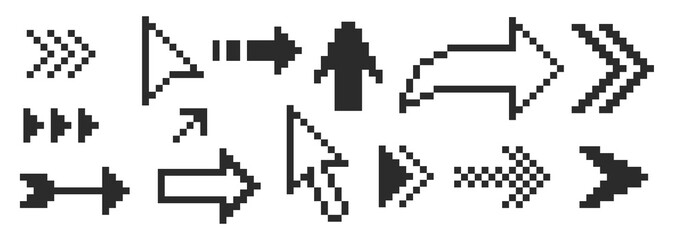 Fototapete - A set of pixel arrows, a double arrow, a mouse pointer. 8-bit pointers for game assets. Vector illustration.