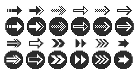 Fototapete - A collection of pixel arrows, a double arrow, a mouse pointer. 8-bit pointers for game assets. Vector illustration.