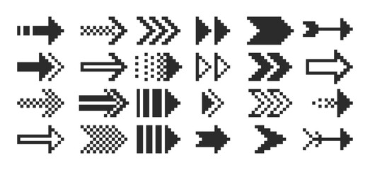 Fototapete - A set of pixel arrows, a double arrow, a mouse pointer. 8-bit pointers for game assets. Vector illustration.