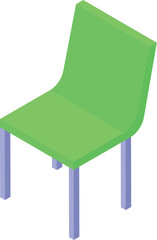 Poster - green plastic chair with metal legs standing isometrically isolated on white background
