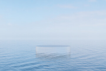 Wall Mural - abstact 3d render scene and natural pedestal background, ice snow podium on the sea for product disp