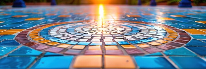 Poster - Colorful mosaic tiles create a circular pattern. AI.
