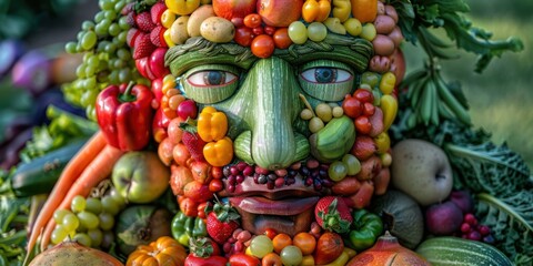 Wall Mural - A face made out of fruits and vegetables. AI.