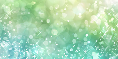 Abstract green and blue bokeh background with glitter and twinkling lights. Perfect for festive, celebration, or nature-themed designs.