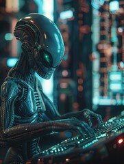 Poster - Alien Cyborg Using Futuristic Technology