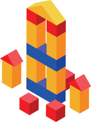 Poster - Colorful toy tower made of plastic blocks, developing creativity and imagination