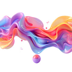 Poster - Abstract Colorful gradient flowing shape with some liquid sphere, 3d render isolated on a transparent background