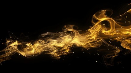 Wall Mural - Abstract background with swirling, glowing golden smoke on a black background.