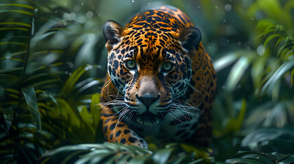 Wall Mural - Close-up of an illustration of a Jaguar in the forest