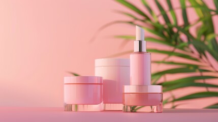 Wall Mural - Elegant Pink Skincare Products Display