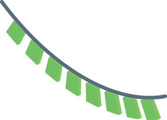 Wall Mural - Green flags are hanging on a string forming a curved line, suitable for party or celebration concepts