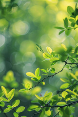 Wall Mural - Close-up of fresh green leaves with a bokeh background, representing nature and growth.